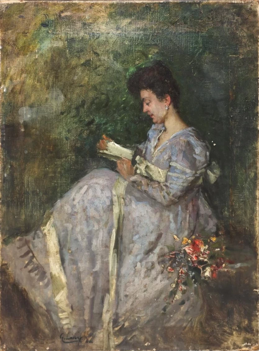 Donna seduta che legge un libro, 1886